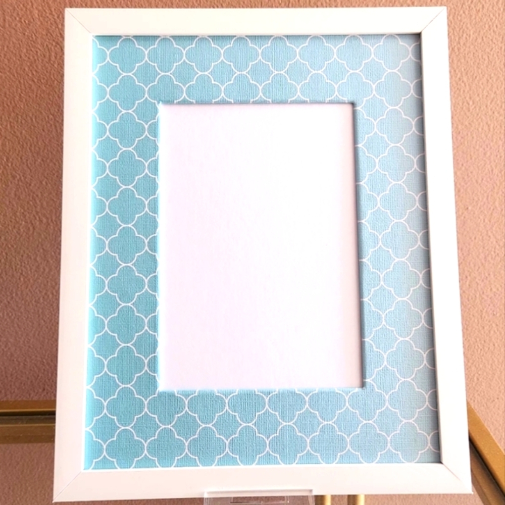 Coastal Blue Trellis Picture Frame & Mat — 8x10 fits 5x7 Photo, Handcrafted Gem